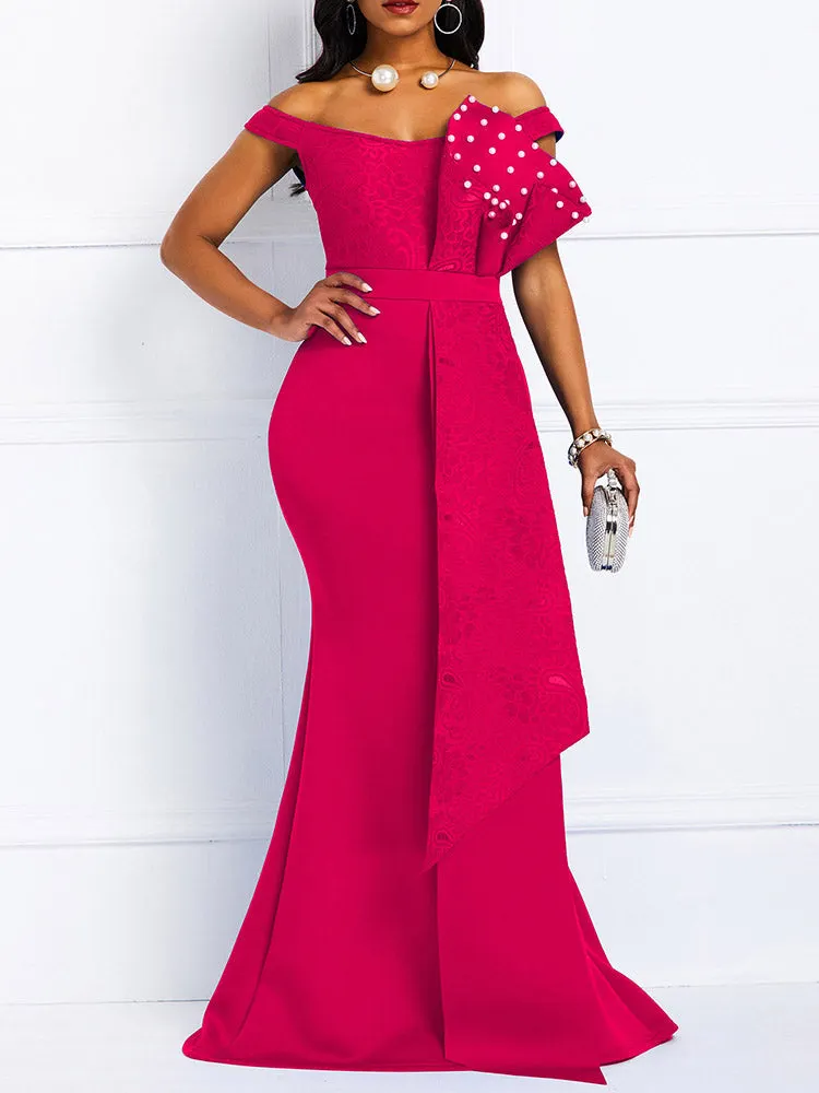Low Cut Mermaid Beaded Party Maxi Dress Maxct
