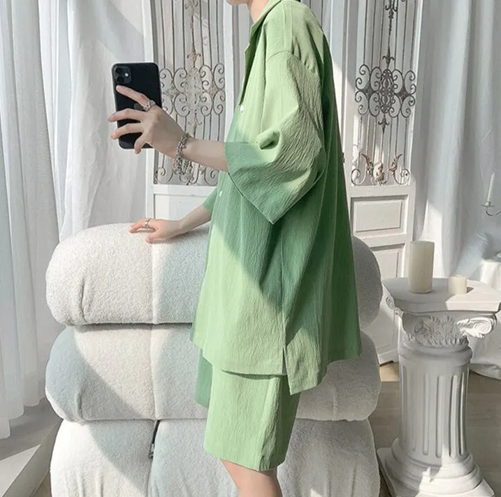 Maxct Textured Two-Piece Shirt and Shorts Set