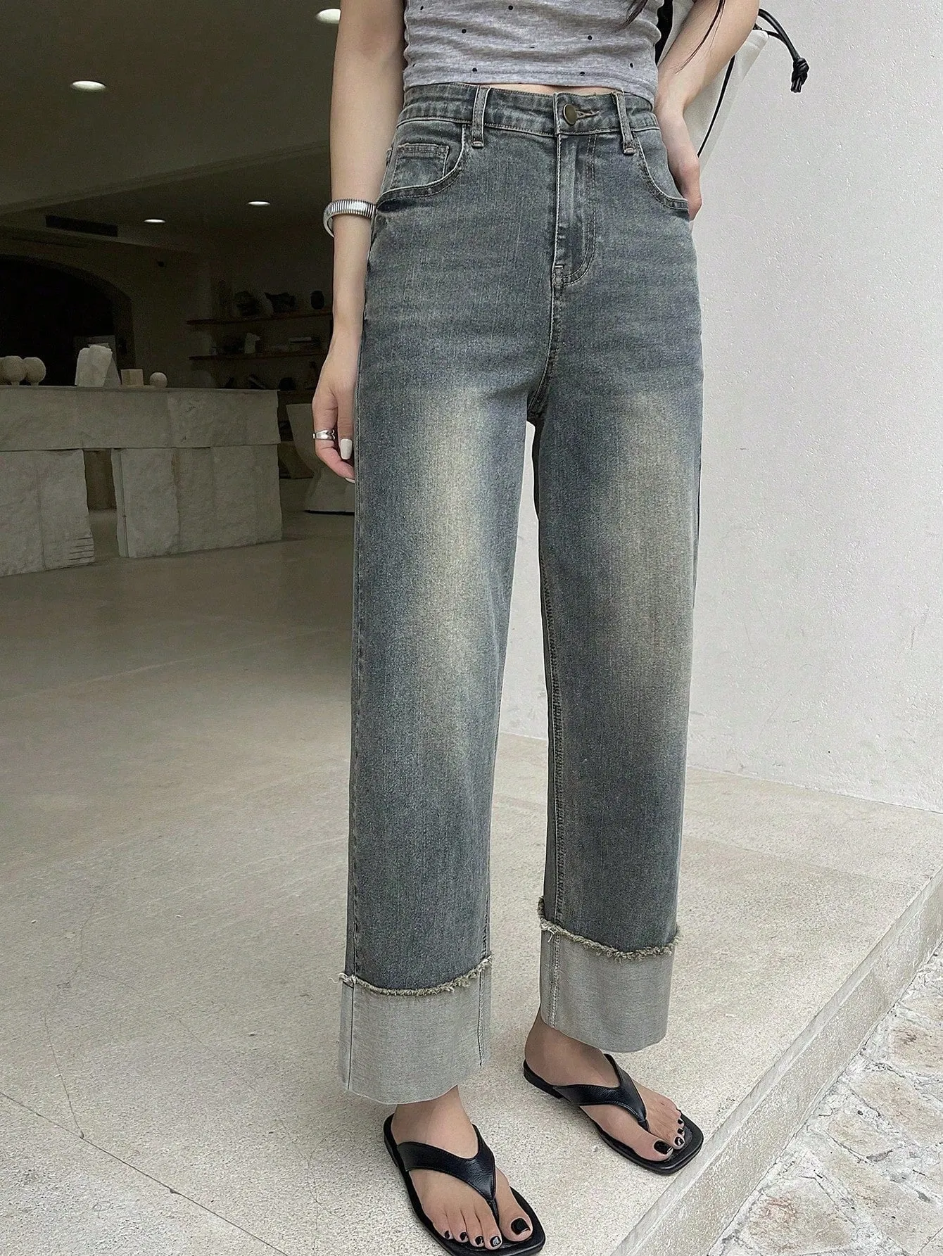 Maxct Women Loose-Fit Straight-Leg Denim Pants With Pockets For Daily Casual Wear