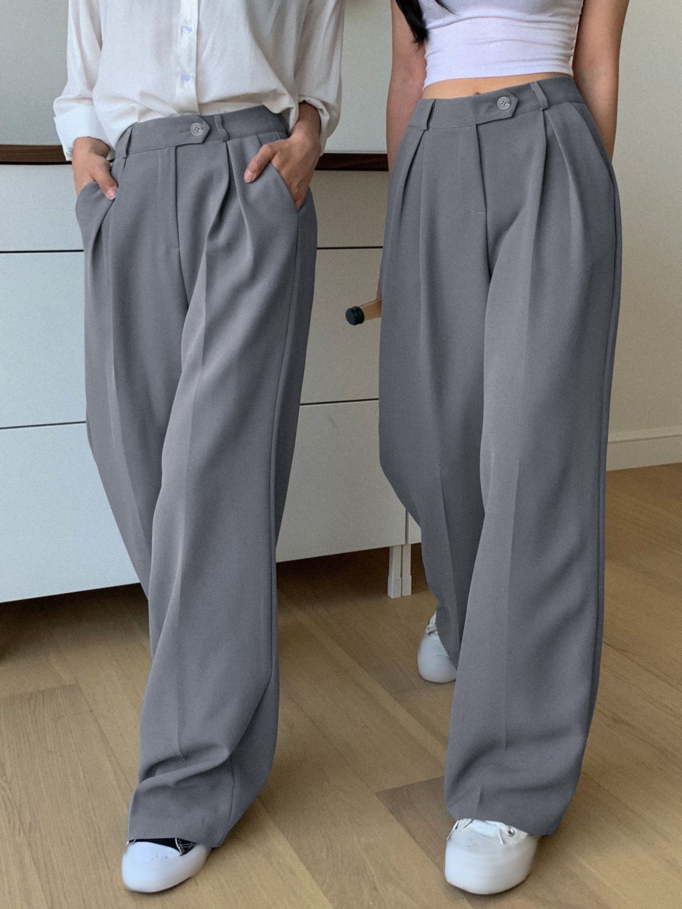Maxct 1pc High Waist Slant Pockets Tailored Pants