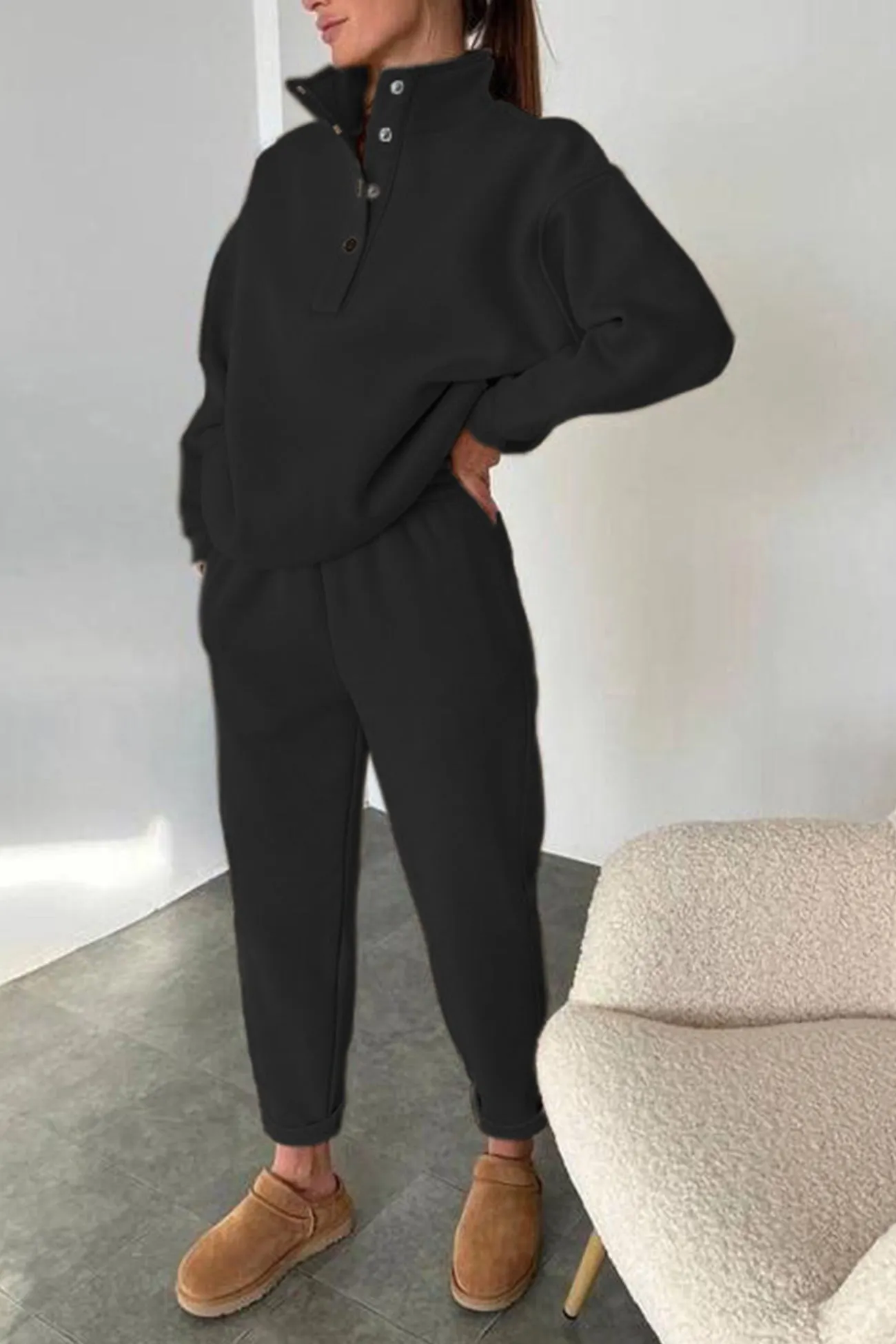 Maxct Stand Neck Button-down Sweatshirt Suits