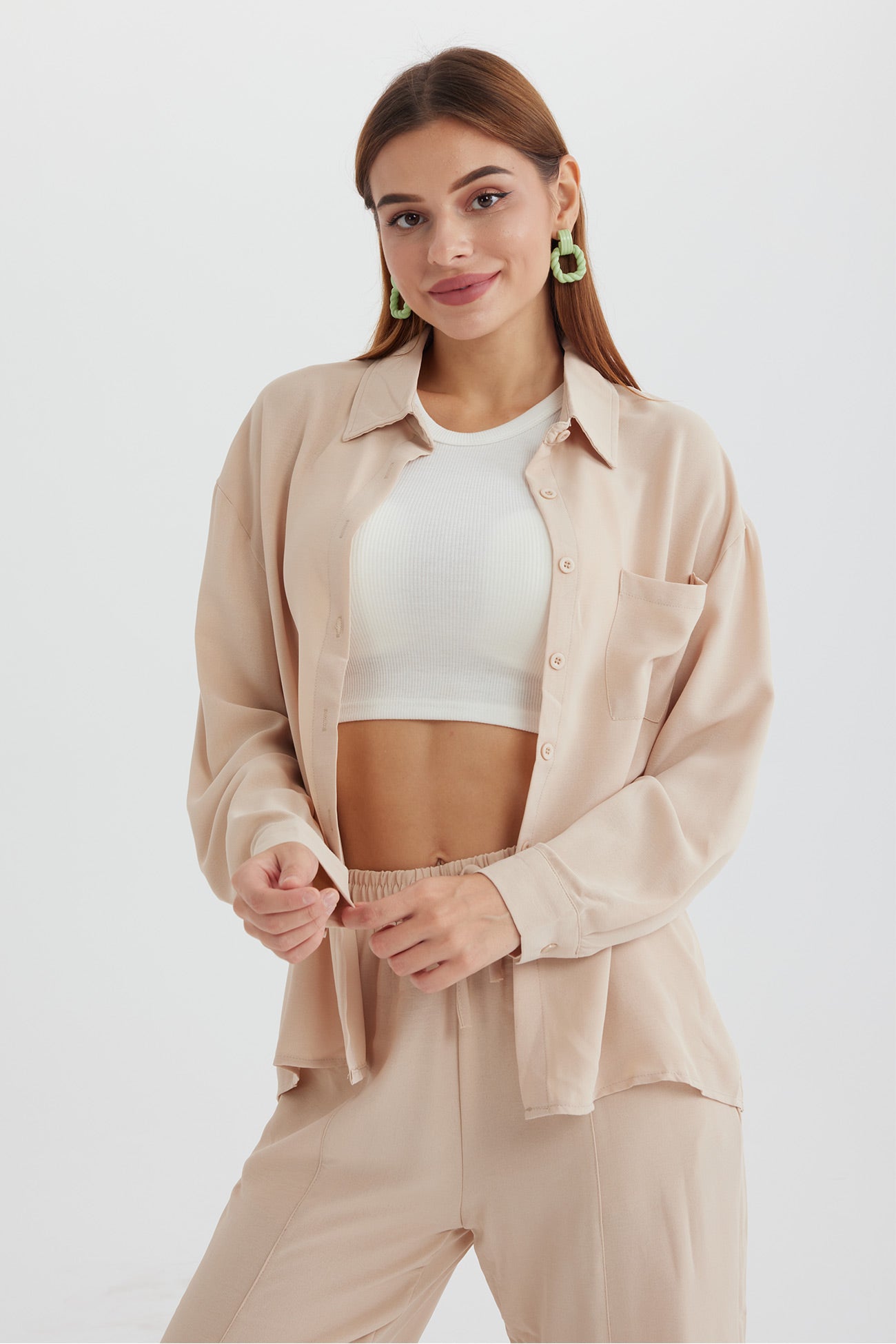 Maxct Long Sleeve Solid Color Shirt Long Pants Set - Image 17