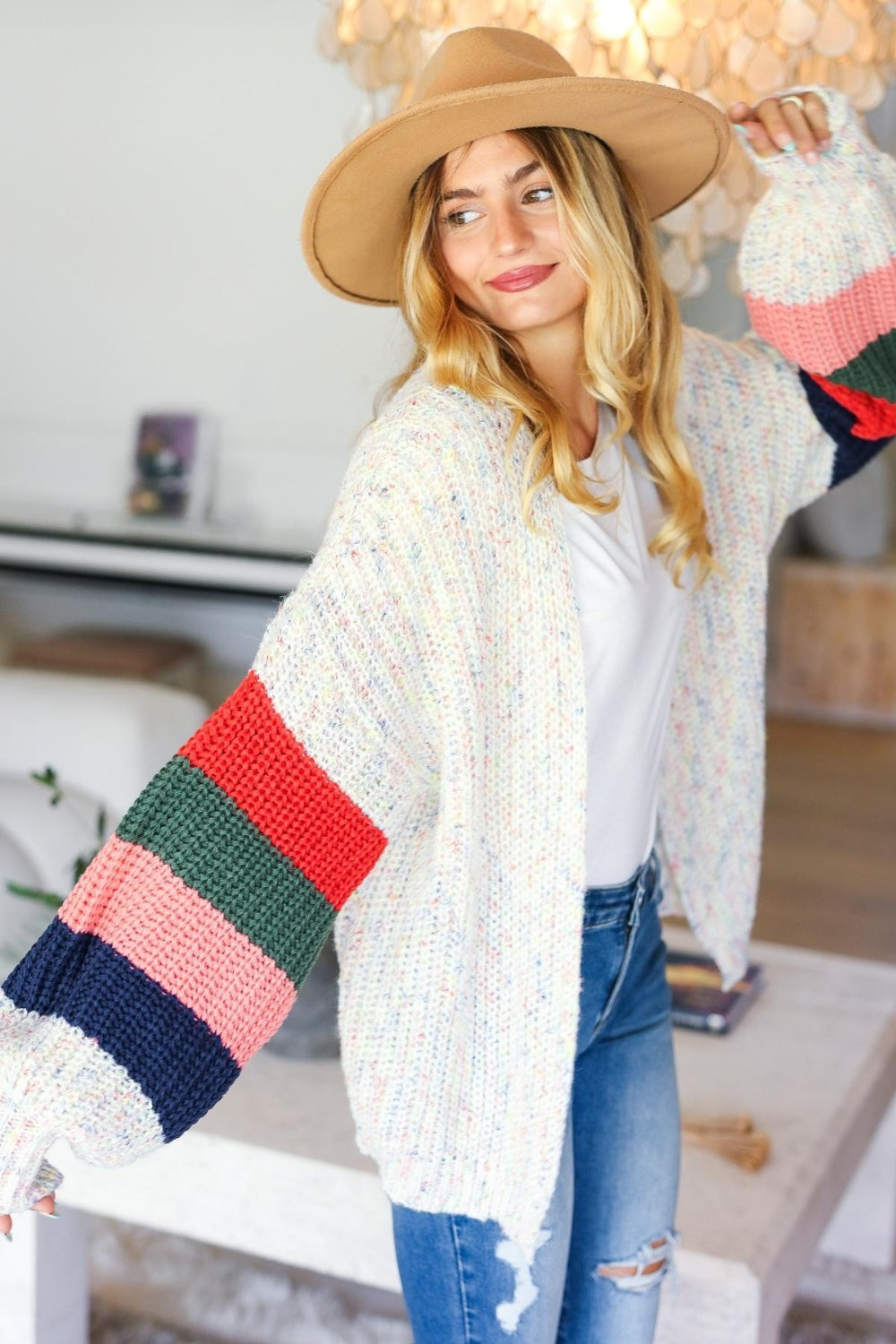 Maxct &Haptics Full Size Color Block Open Front Cardigan