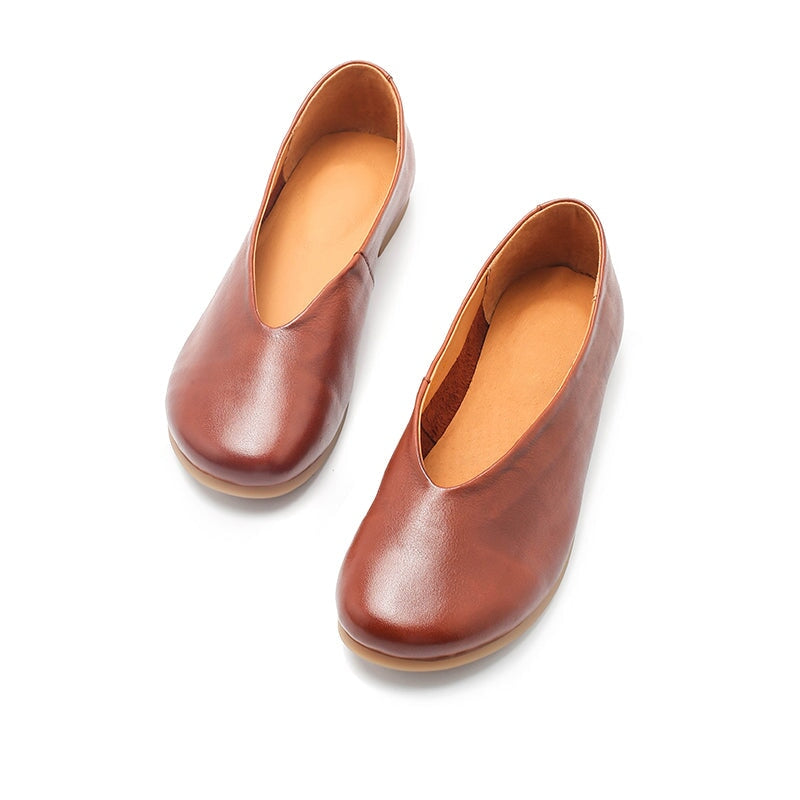 Handmade Genuine Slip Ons Breathable Flats Loafers Black/Beige/Apricot/Brown Maxct