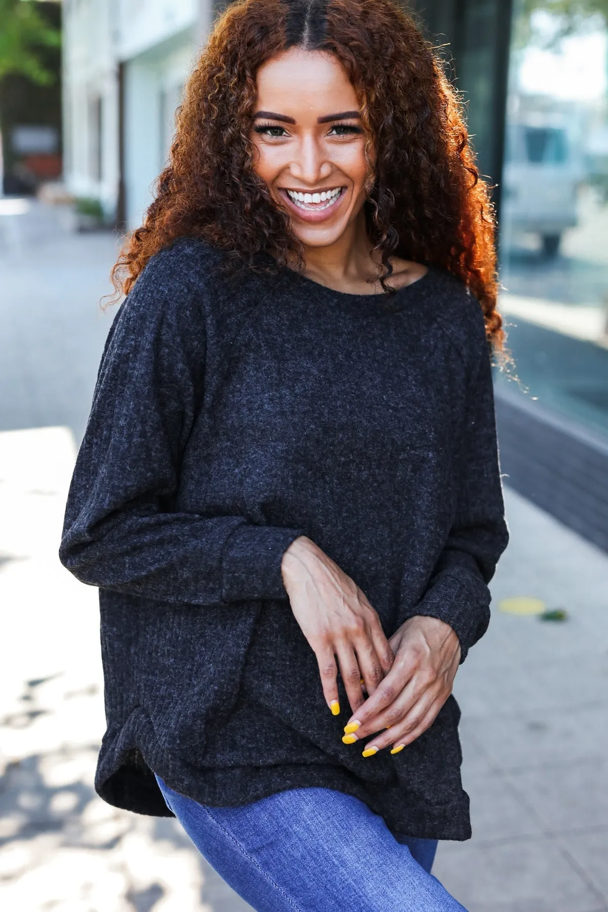 Maxct &Beautiful You Charcoal Ribbed Brushed Hacci Sweater