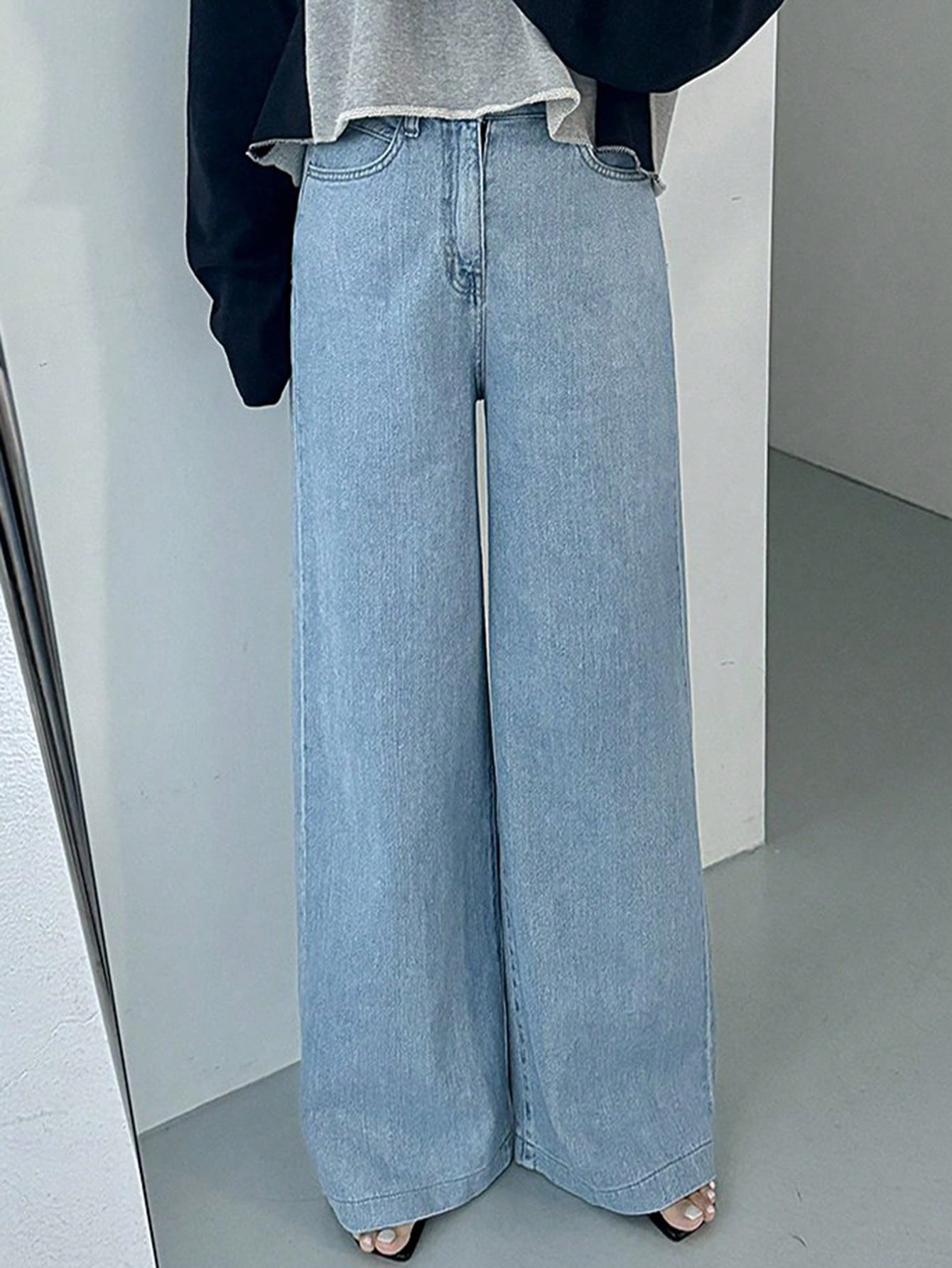 Maxct Women's Loose Wide Leg Regular Denim Pants