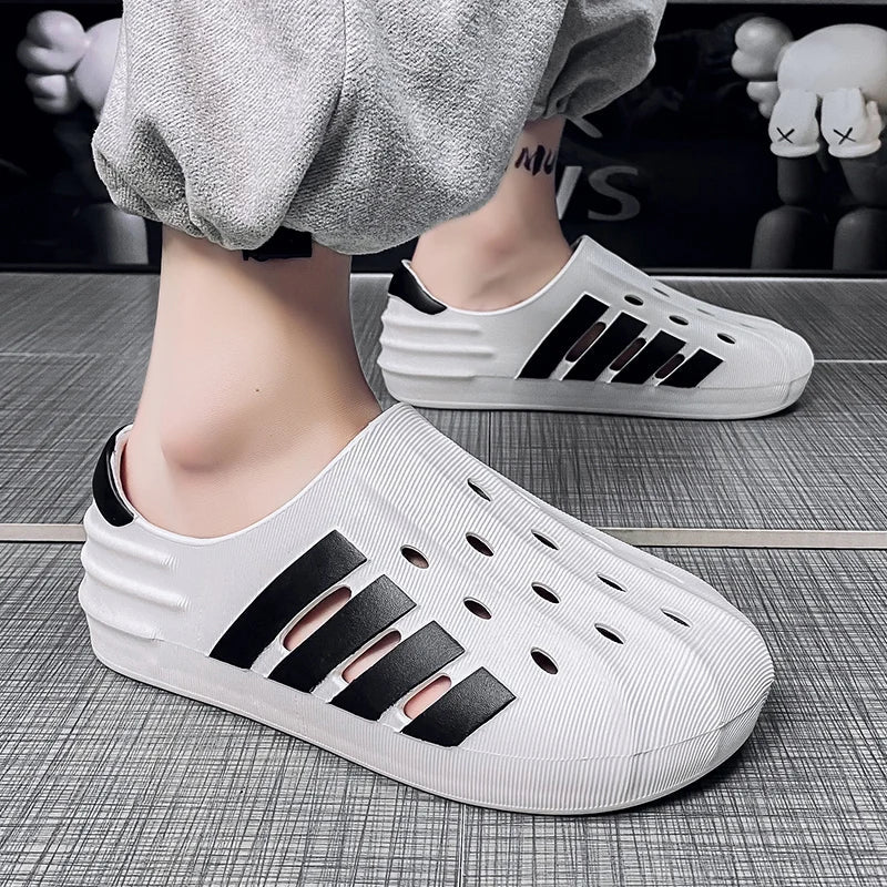 Black and White Slip on Sandals for Men Maxct
