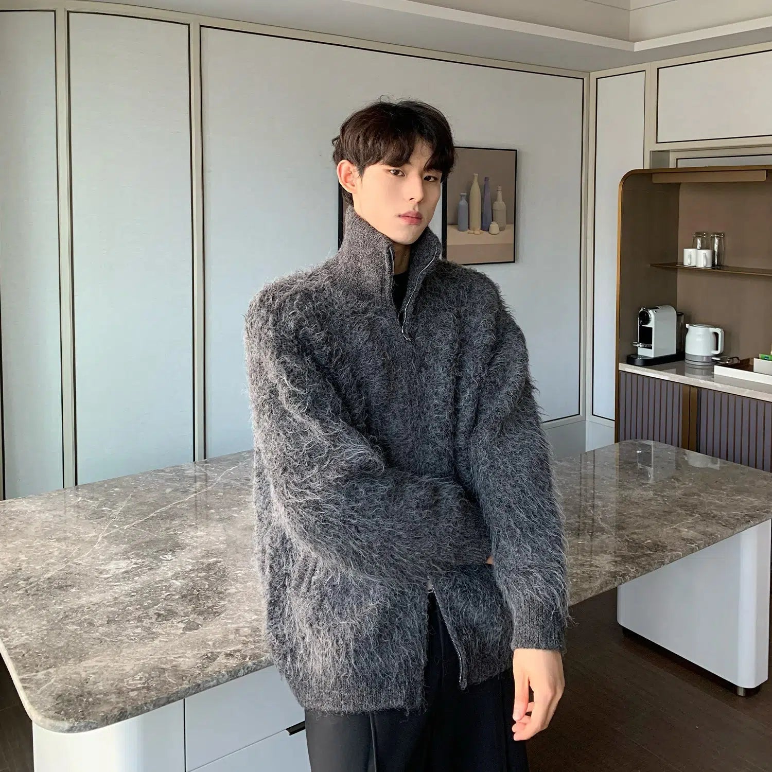 Maxct Furry Turtleneck Cardigan Sweater