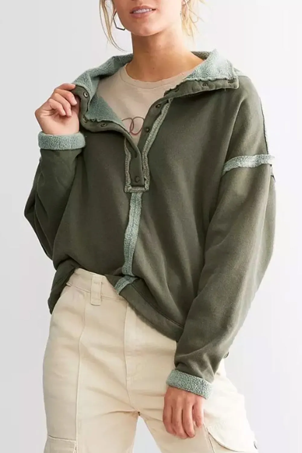 Maxct &Exposed Seam Half Snap Long Sleeve Sweatshirt