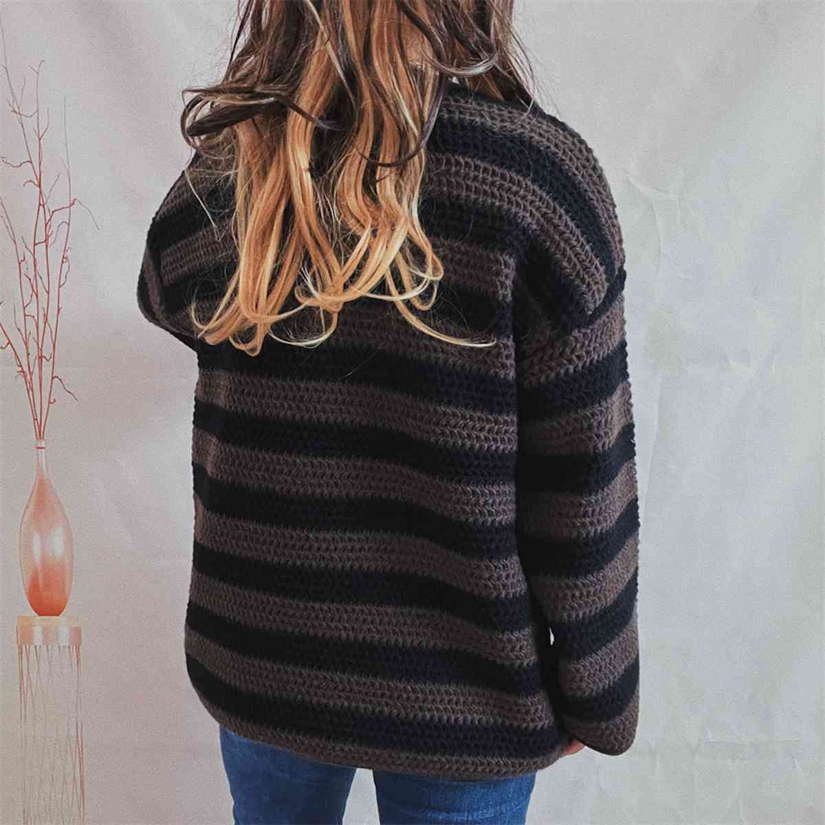 Maxct &Striped Round Neck Long Sleeve Sweater