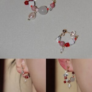 「Chinoiserie」Natural Jade Pink Ballet Girl Asymmetrical Earrings
