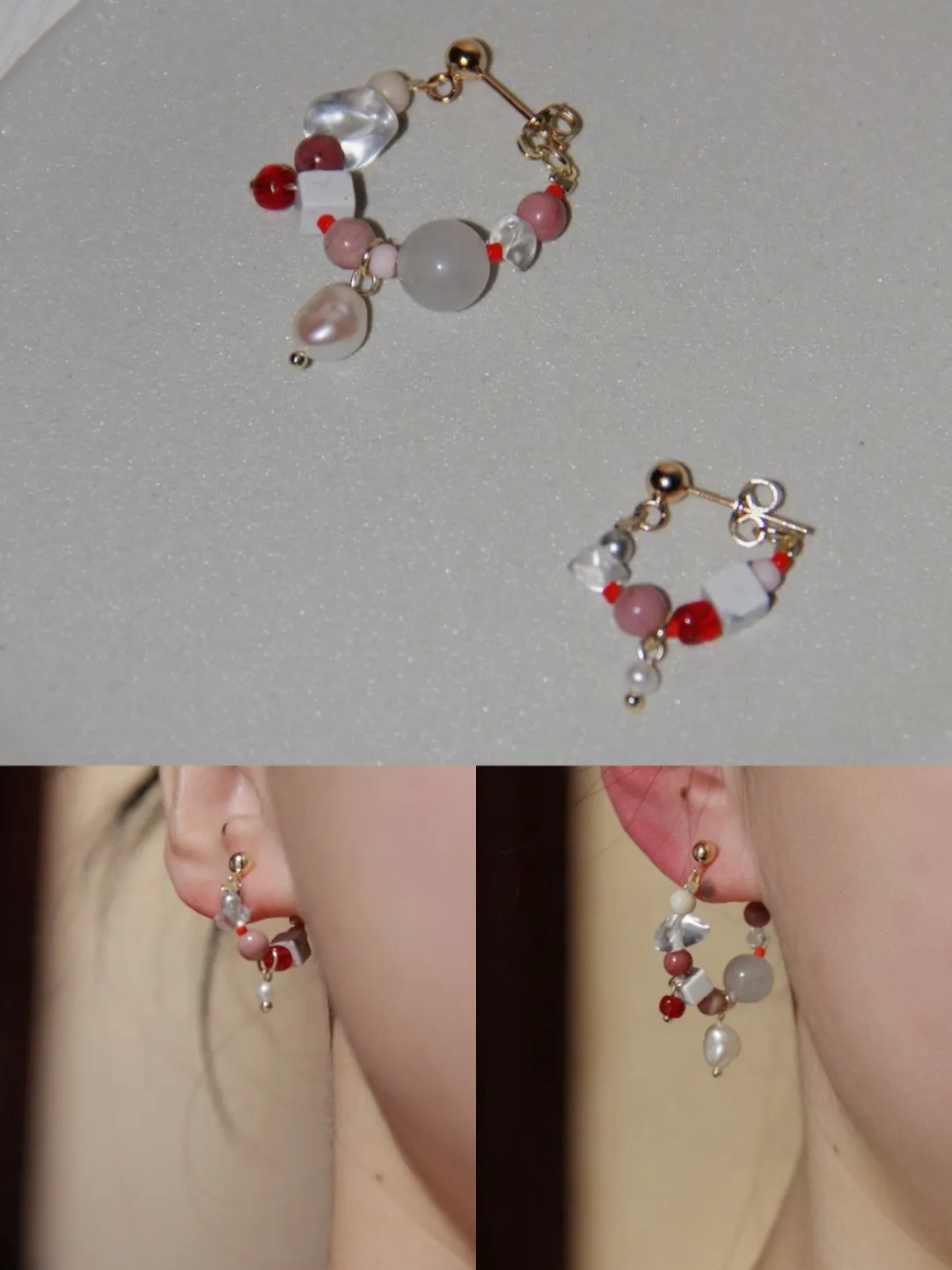 「Chinoiserie」Natural Jade Pink Ballet Girl Asymmetrical Earrings