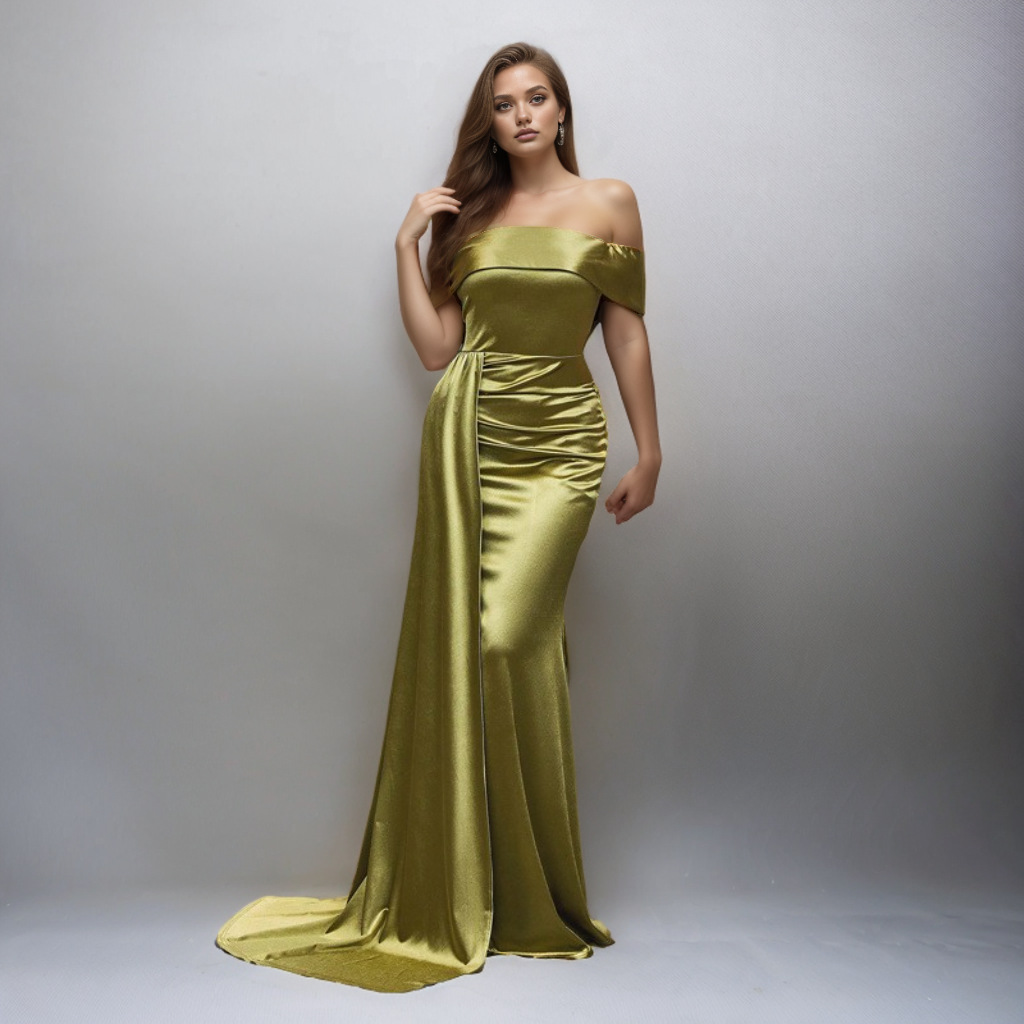 Maxct pirates vs sailors drees to impress Solid Color Satin off-Neck Tube Top High Waist Evening Dress Fishtail Dress Long Skirt Dress