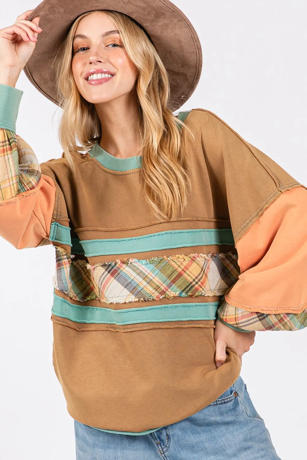 Maxct &SAGE + FIG Mineral Wash Raw Edge Color Block Sweatshirt