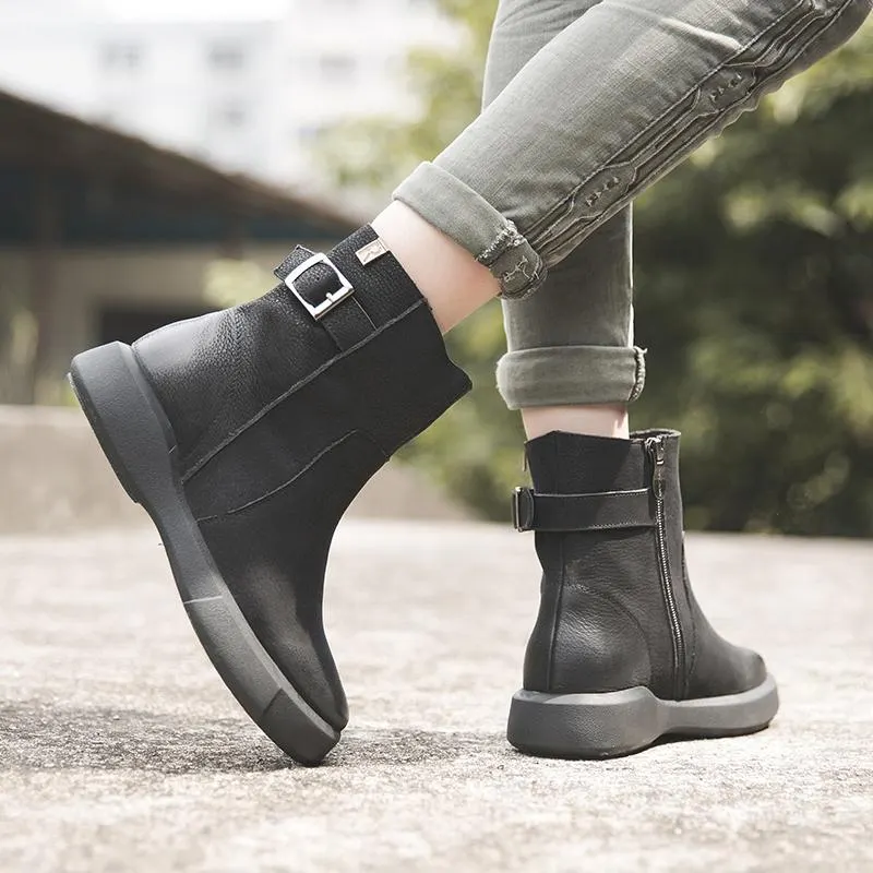Waxing Ankle Boots Back Buckle Decorate Black/Coffee Maxct