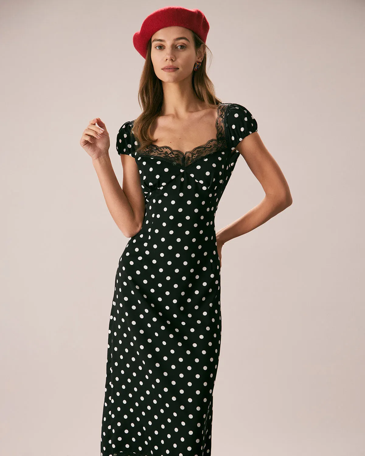 Maxct The Black Lace Trim Polka Dot Maxi Dress