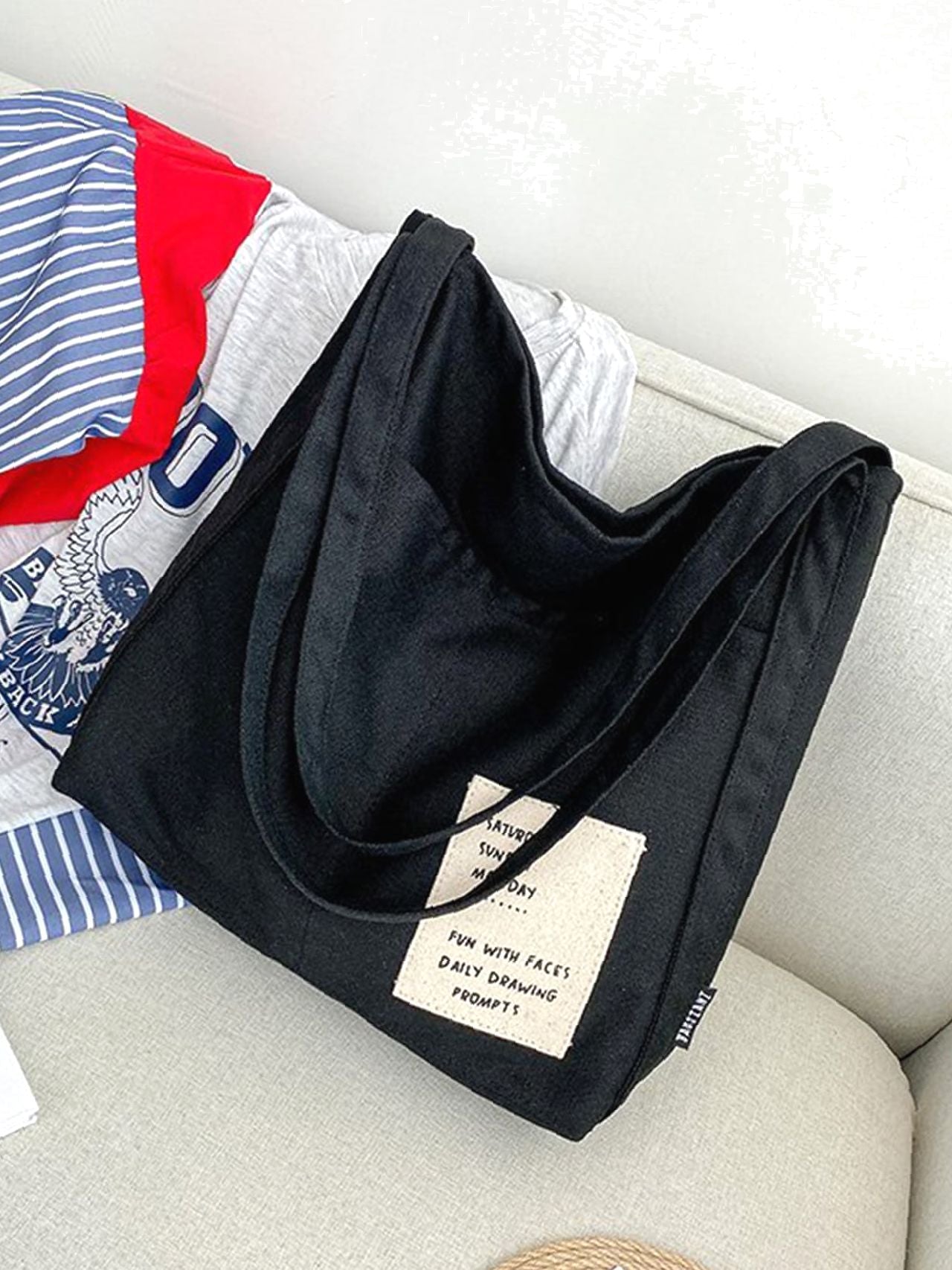 Maxct - Letter Graphic Shoulder Tote Bag - Women Tote Bags