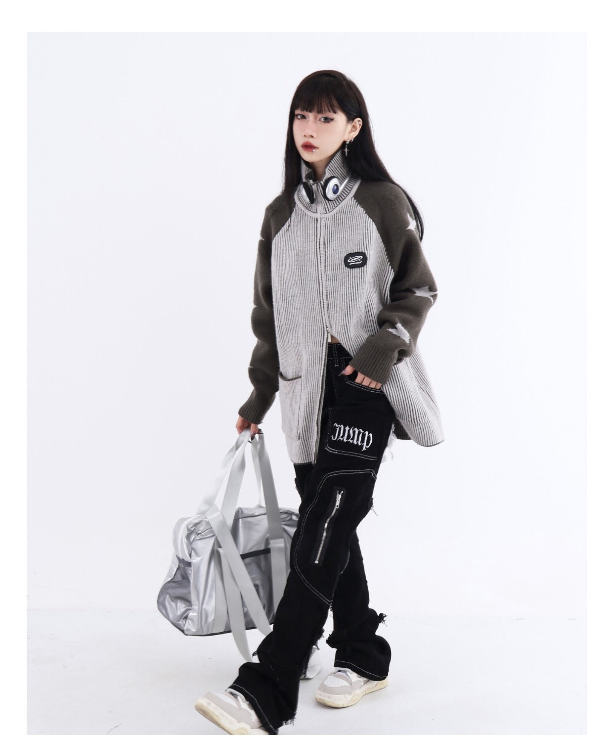 Maxct Knit Star Print Loose High Neck Cardigan