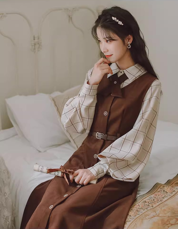 Button Up Suede Pinafore Dress Maxct