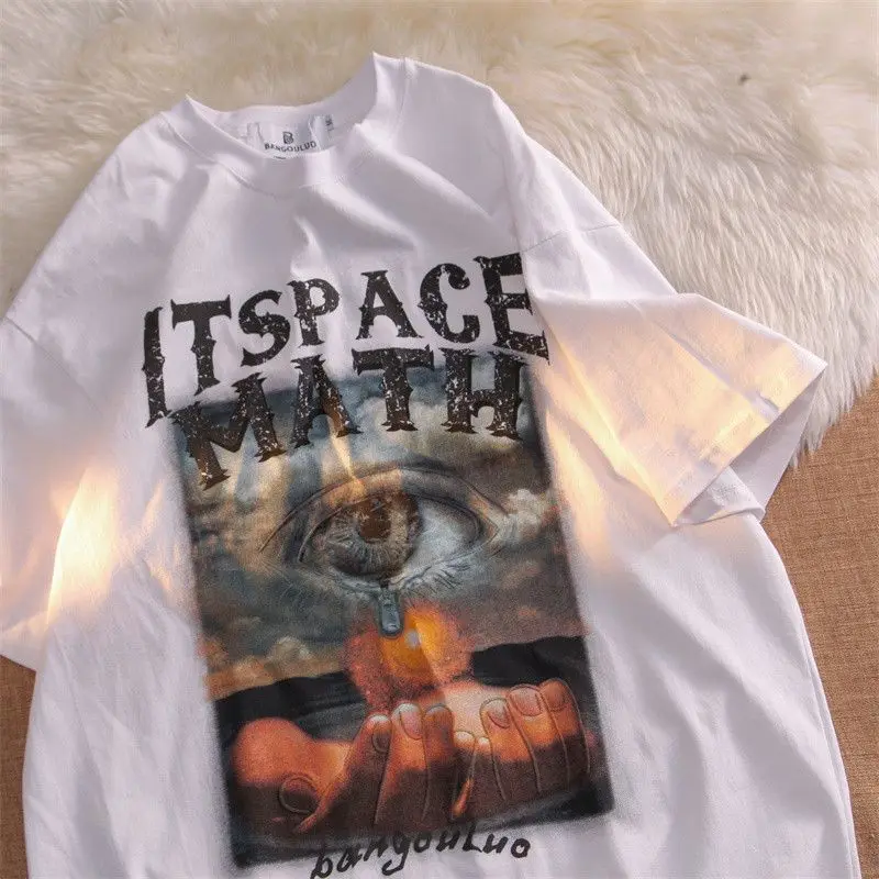 Maxct Fashionable hip-hop women street style printed pattern short sleeved retro couple loose ins pure cotton t-shirt gothic