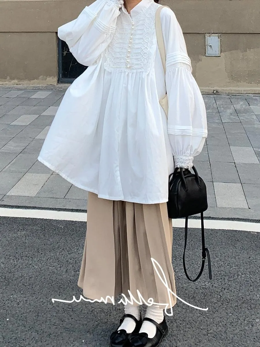Maxct Loose Vintage Stand Collar Long Sleeve Shirt - Image 4