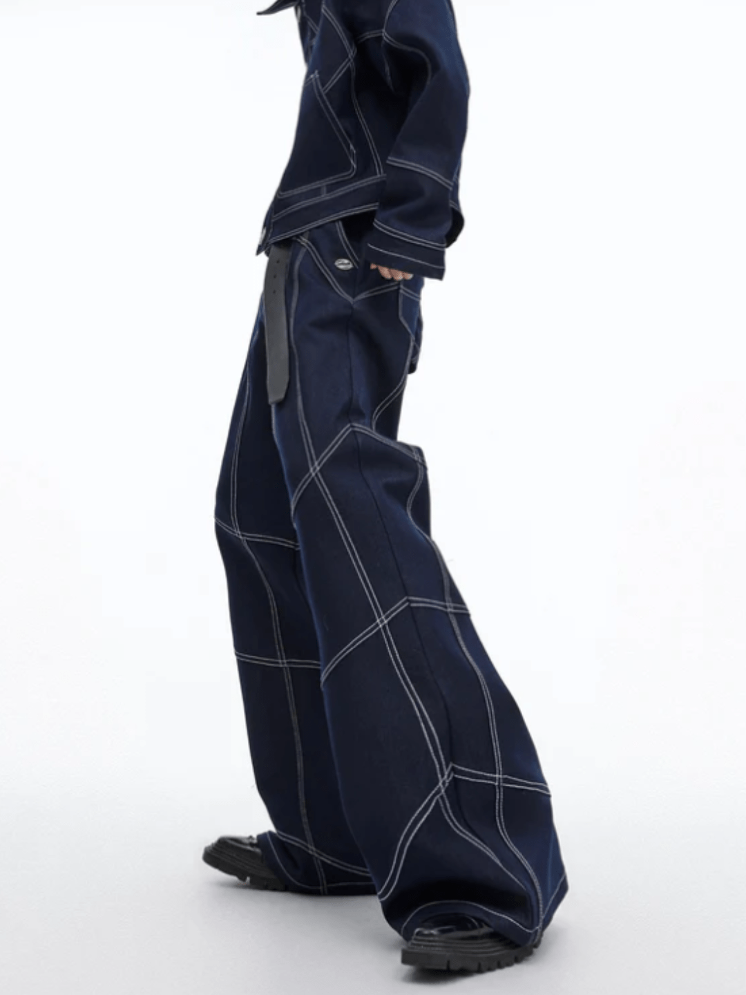 Maxct  Oversize Stitch Denim Jacket & Wide-leg Stitch Denim Jeans Setup NA676