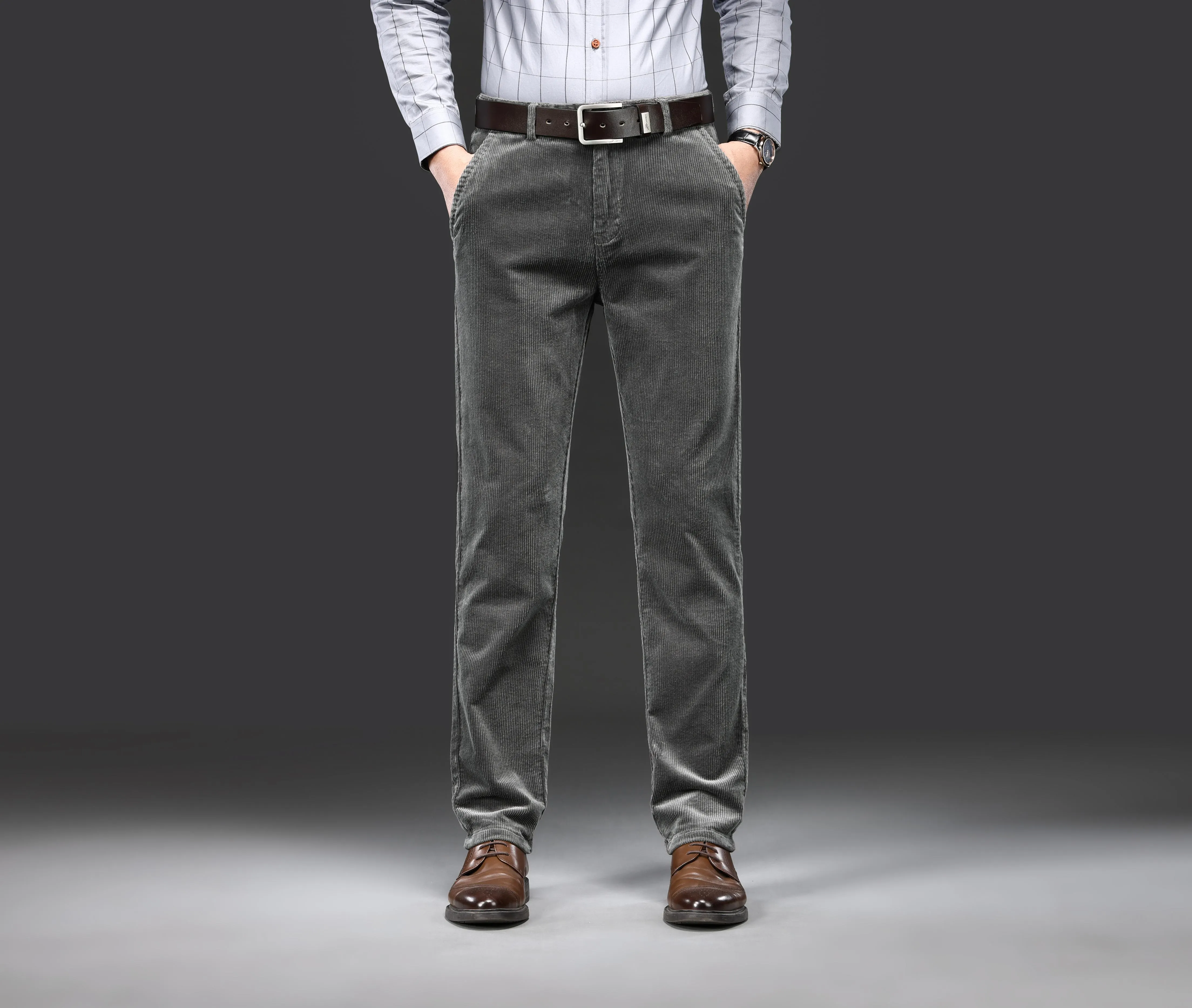 Men's Corduroy Pants For Business, Formal Stretch Straight Leg Pants For Fall Winter