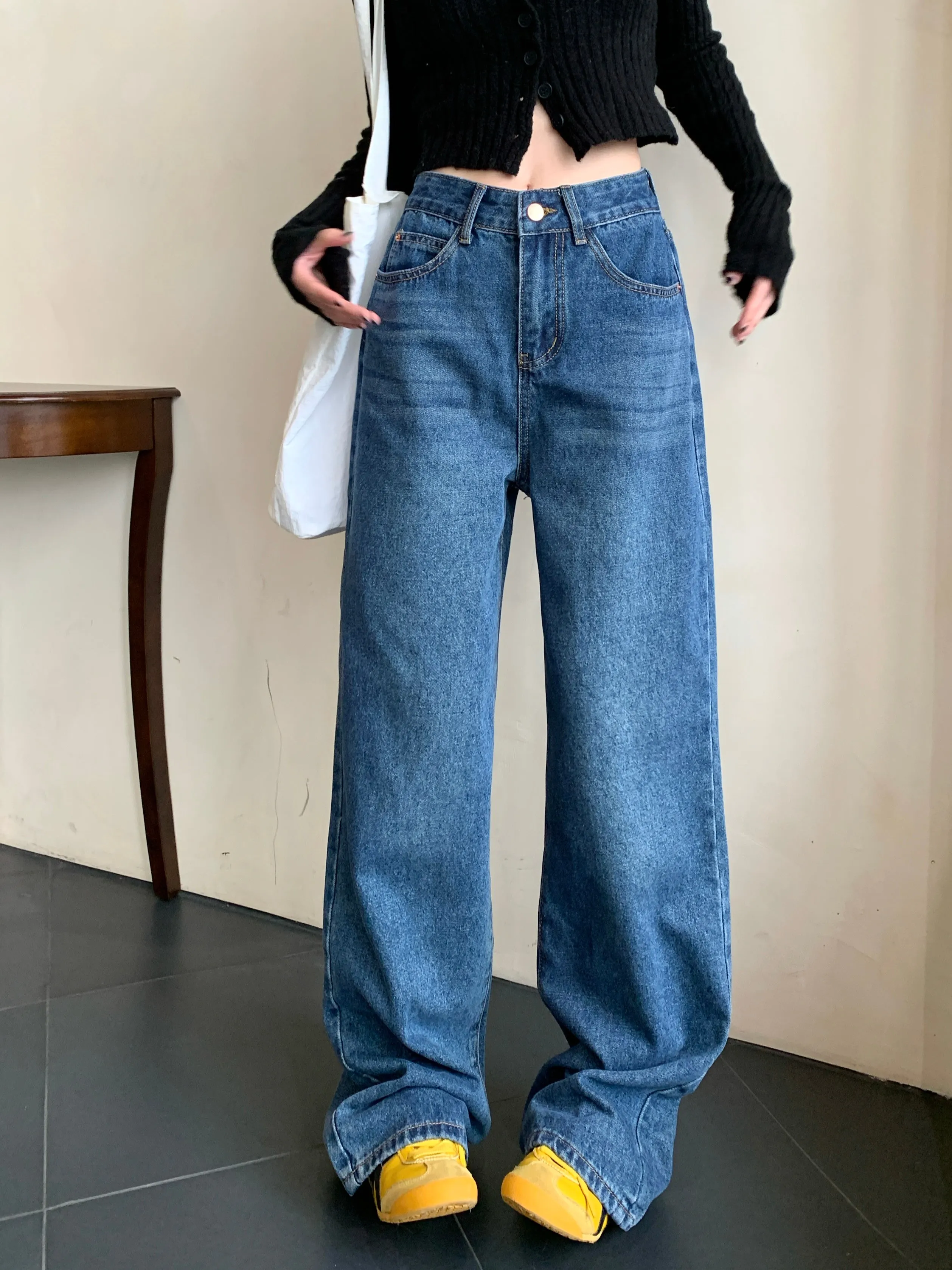 Maxct Women's Casual Wide Leg Denim Pants For Daily Wear Or Travel, With Pockets