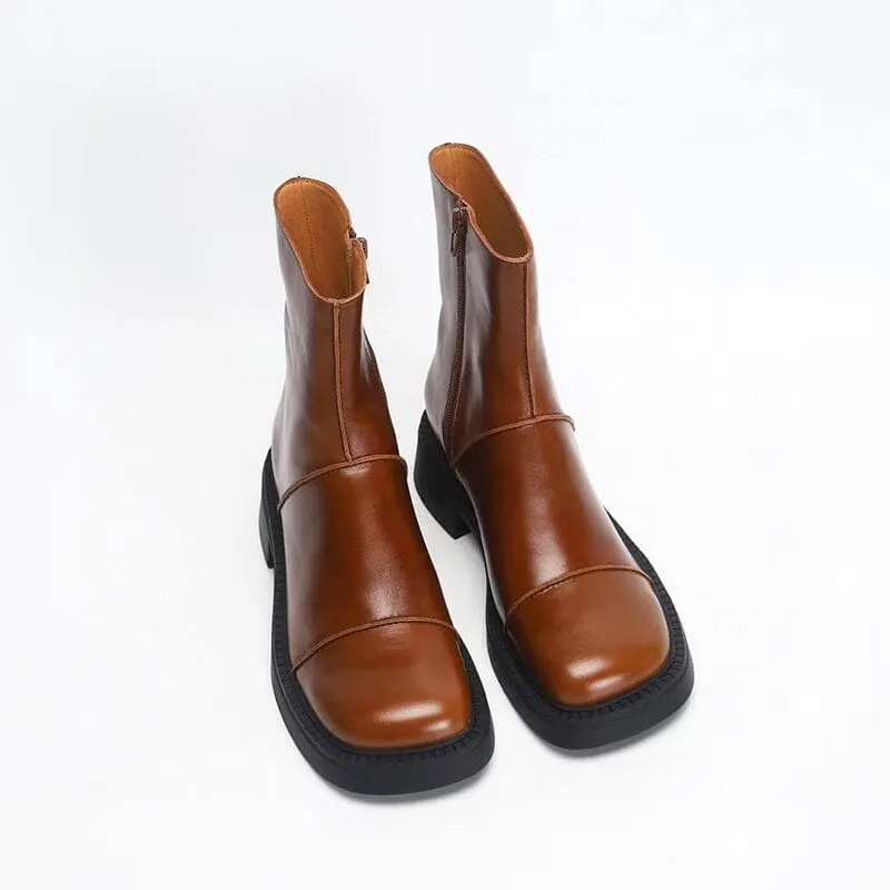 Retro Square Toe Platform Ankle Boots Maxct