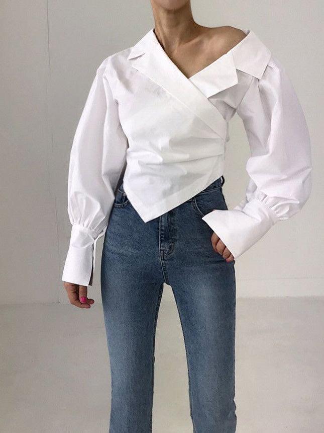 Maxct Irregular Off-the-shoulder Shirt Blouses