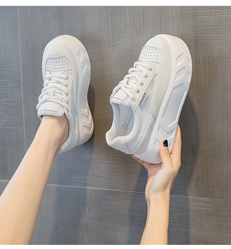 8cm Air Leather Chunky Sneakers with Thick-Soled Platform
