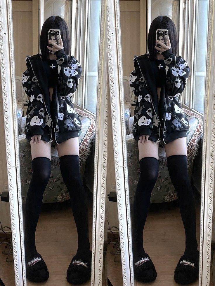 Women's Zip up Skull Printed Hoodies - true deals club