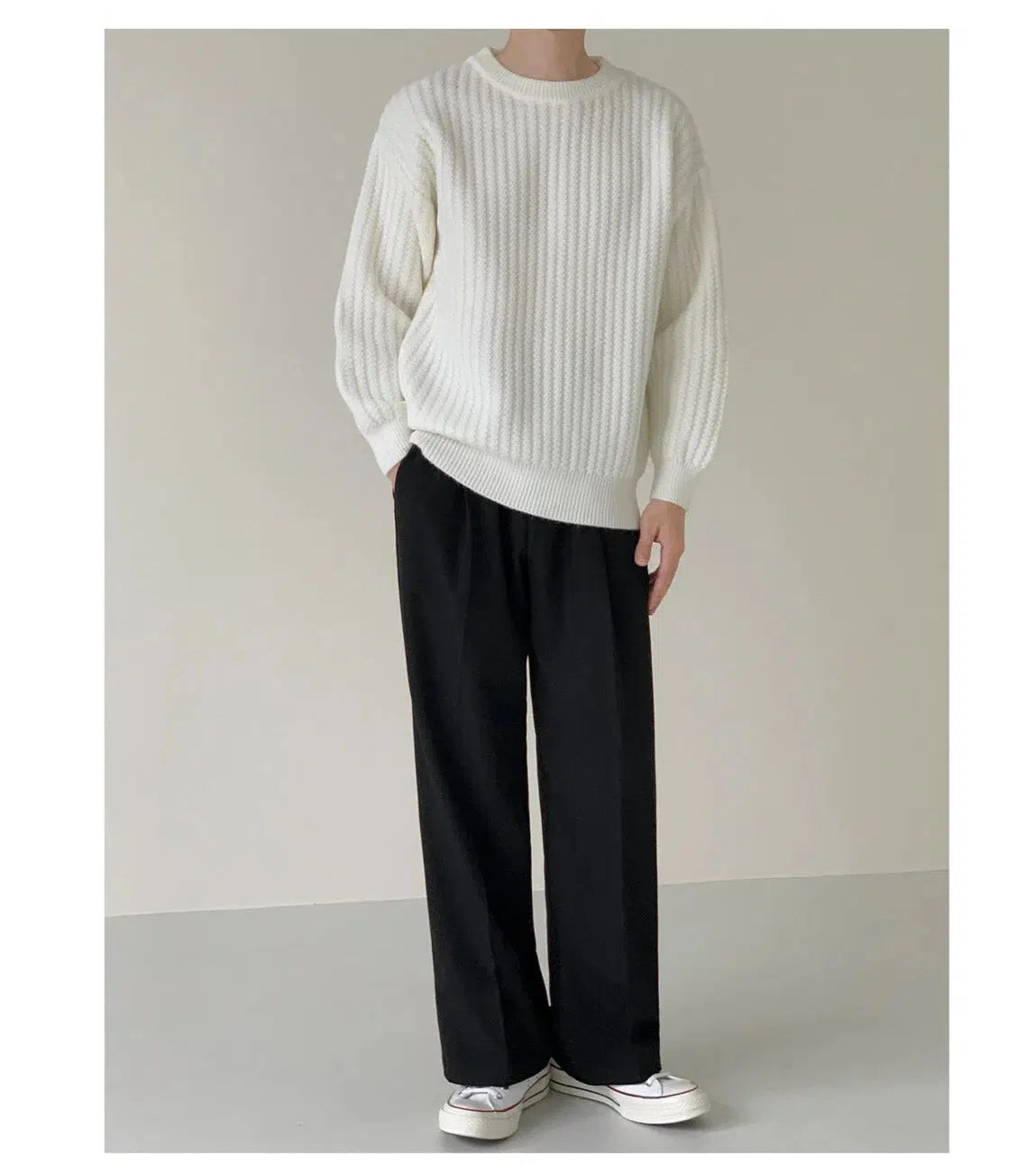 Maxct Solid Color Crew Neck Sweater