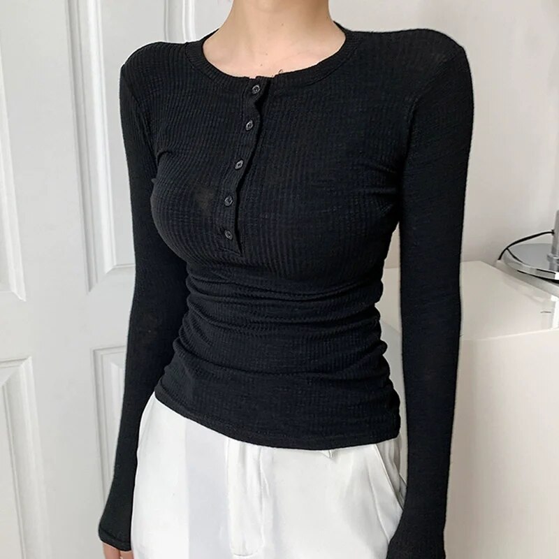 Maxct Spring Thin Cotton T-shirts Tees Women's Elastic Slim Solid Soft Semi-transparent O-neck Tshirt Top Real Photos