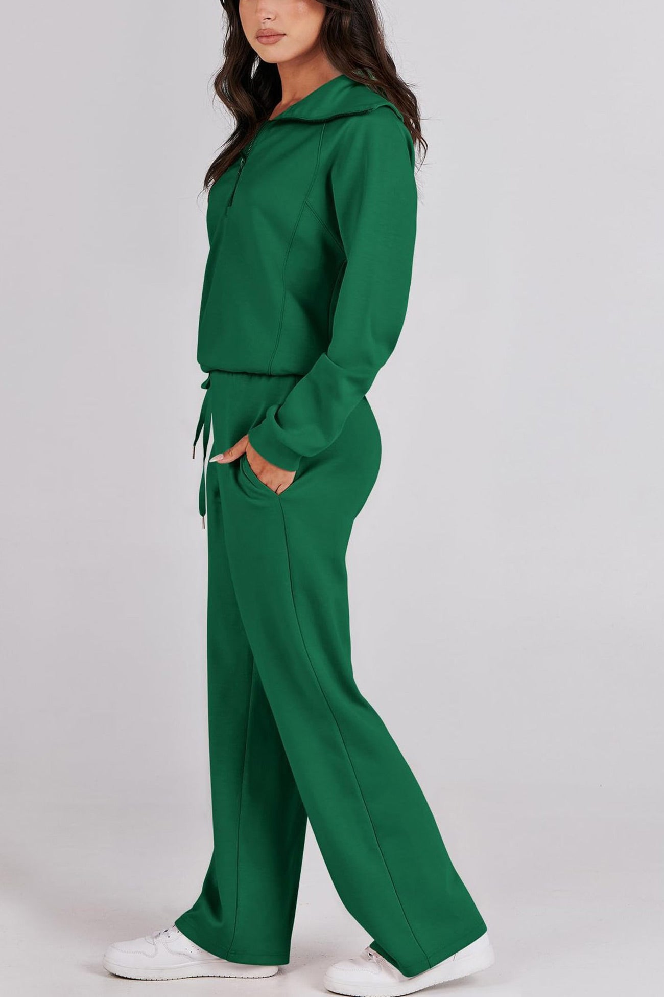 Maxct Lapel Zip-up Sweatshirt Wide Leg Long Pants Set