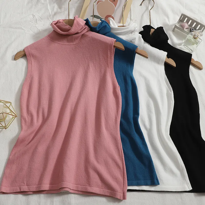 Maxct sweater vest autumn spring simple solid knitted turtleneck tank top women cozy pullover