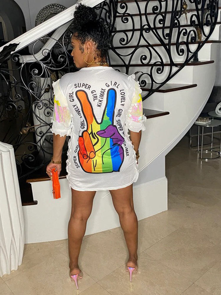 Sequin Colorful Letter Print Dress Maxct