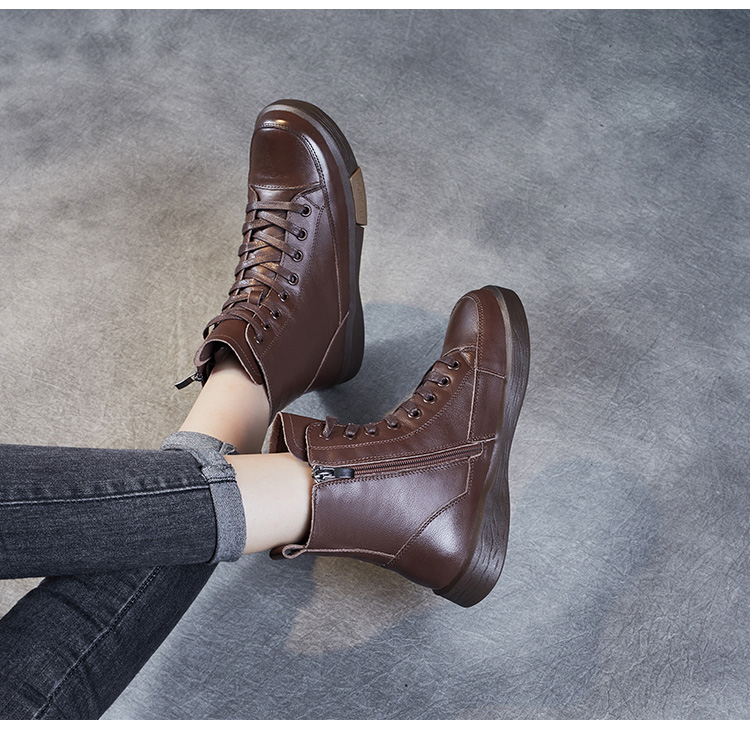 Handmade Retro Leather Ankle Boots: Women's Winter Flats - true deals club
