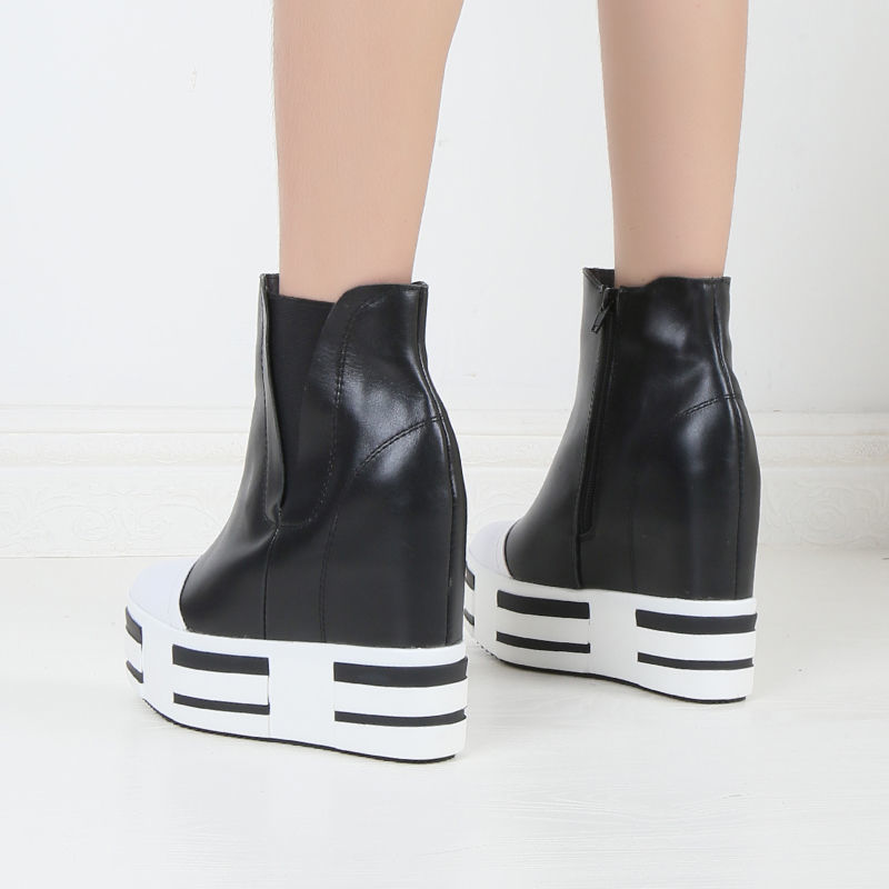 Women's 13cm Leather Platform Wedge Boots - true deals club
