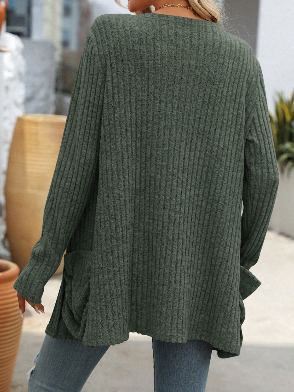 Maxct &Open Front Long Sleeve Ribbed Cardigan