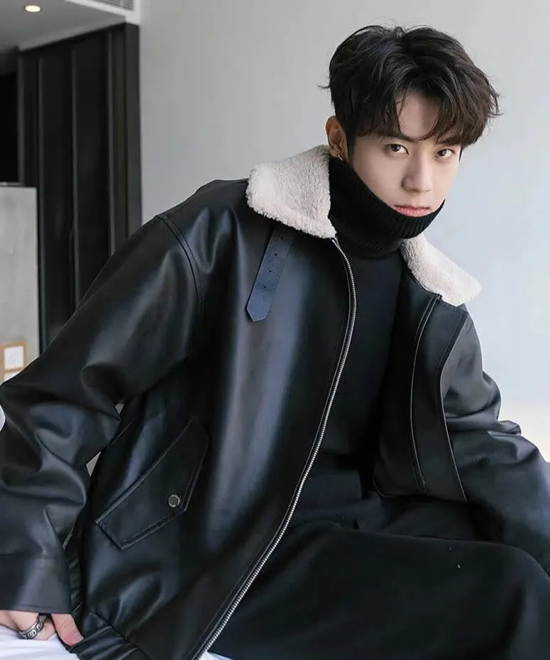 Maxct Fur Collar Leather Jacket