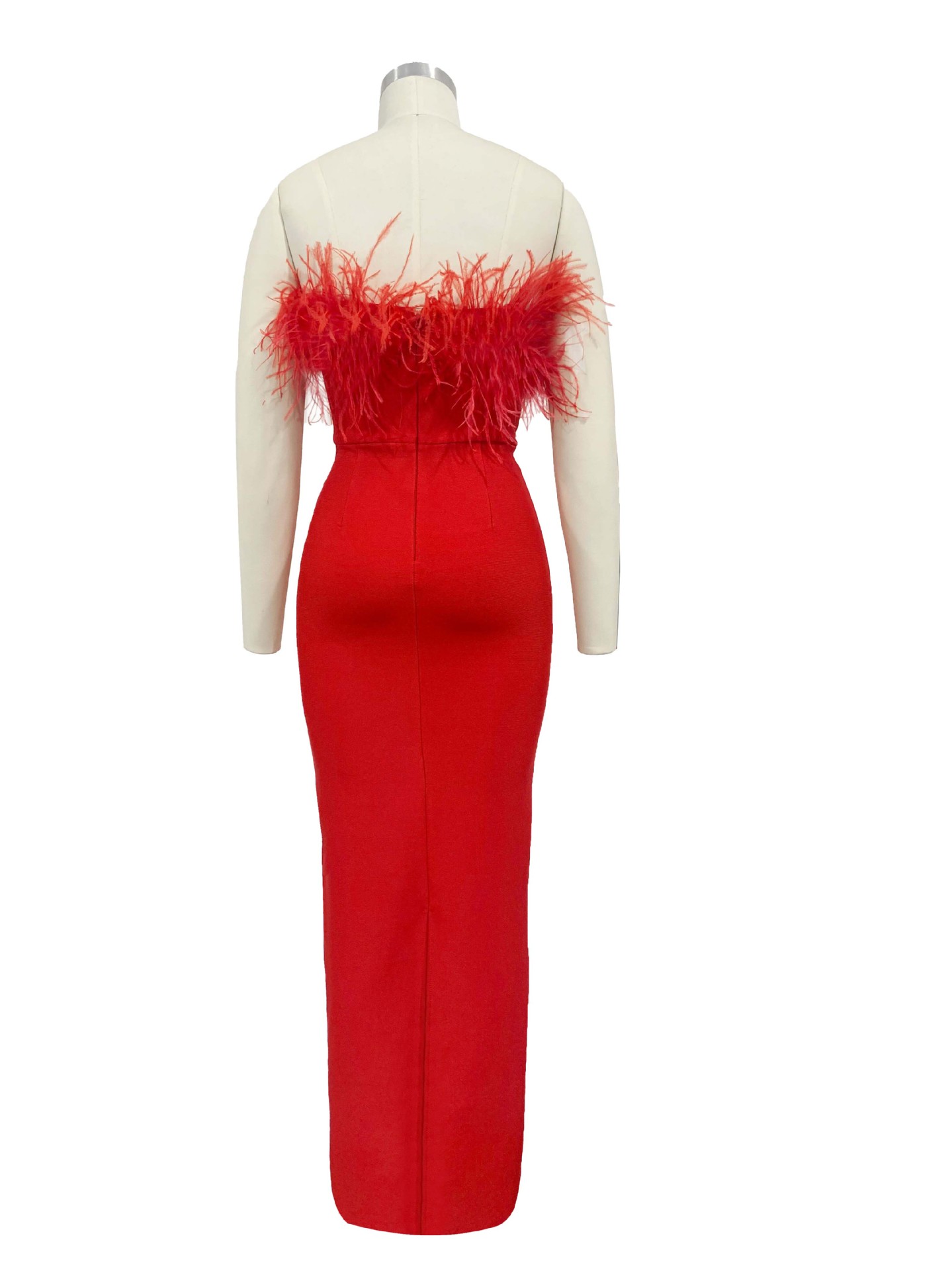 High-end Trendy Niche Designer Evening Dress Autumn And Winter Women's Clothing Trend Ostrich Hair Gowns Bandage Dress Women