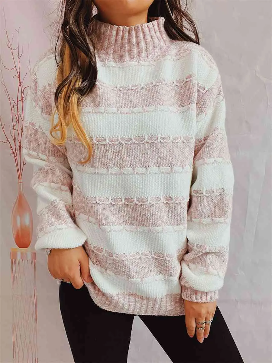 Maxct &Striped Turtleneck Long Sleeve Sweater