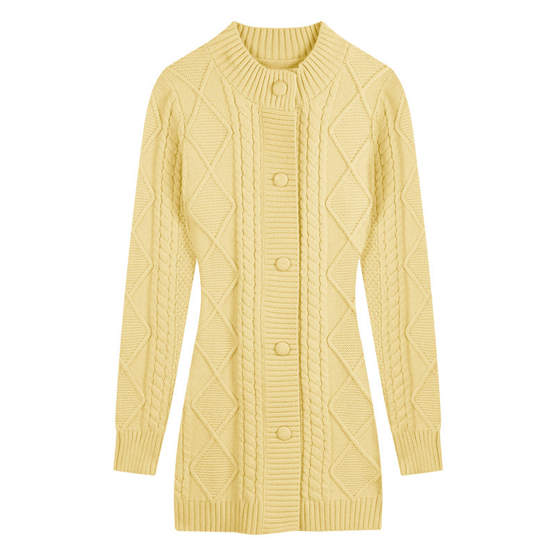 Button Cable Knit Sweater Dress Maxct