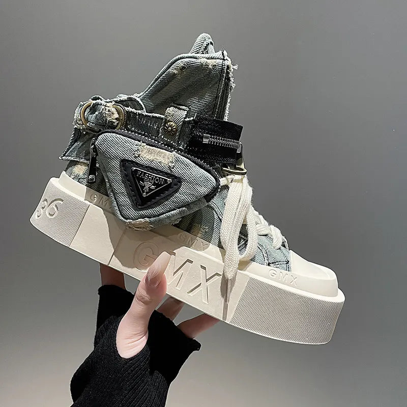 Women's Punk Gothic Denim Canvas Platform Ankle Boots Maxct