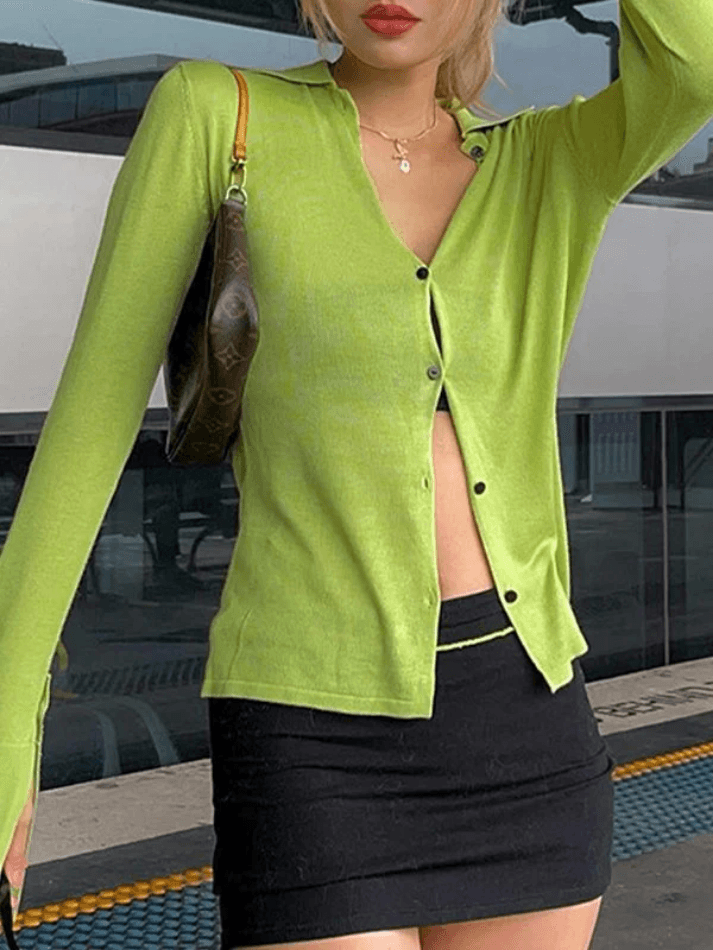 Maxct Split Cuff Button Front Long Sleeve Blouse