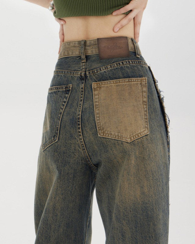 Washed Brown Jeans with Contrast Pocket Maxct