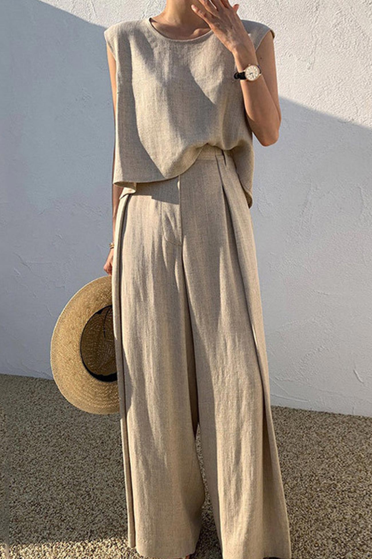 Maxct Cotton Solid Tank Pants Suits
