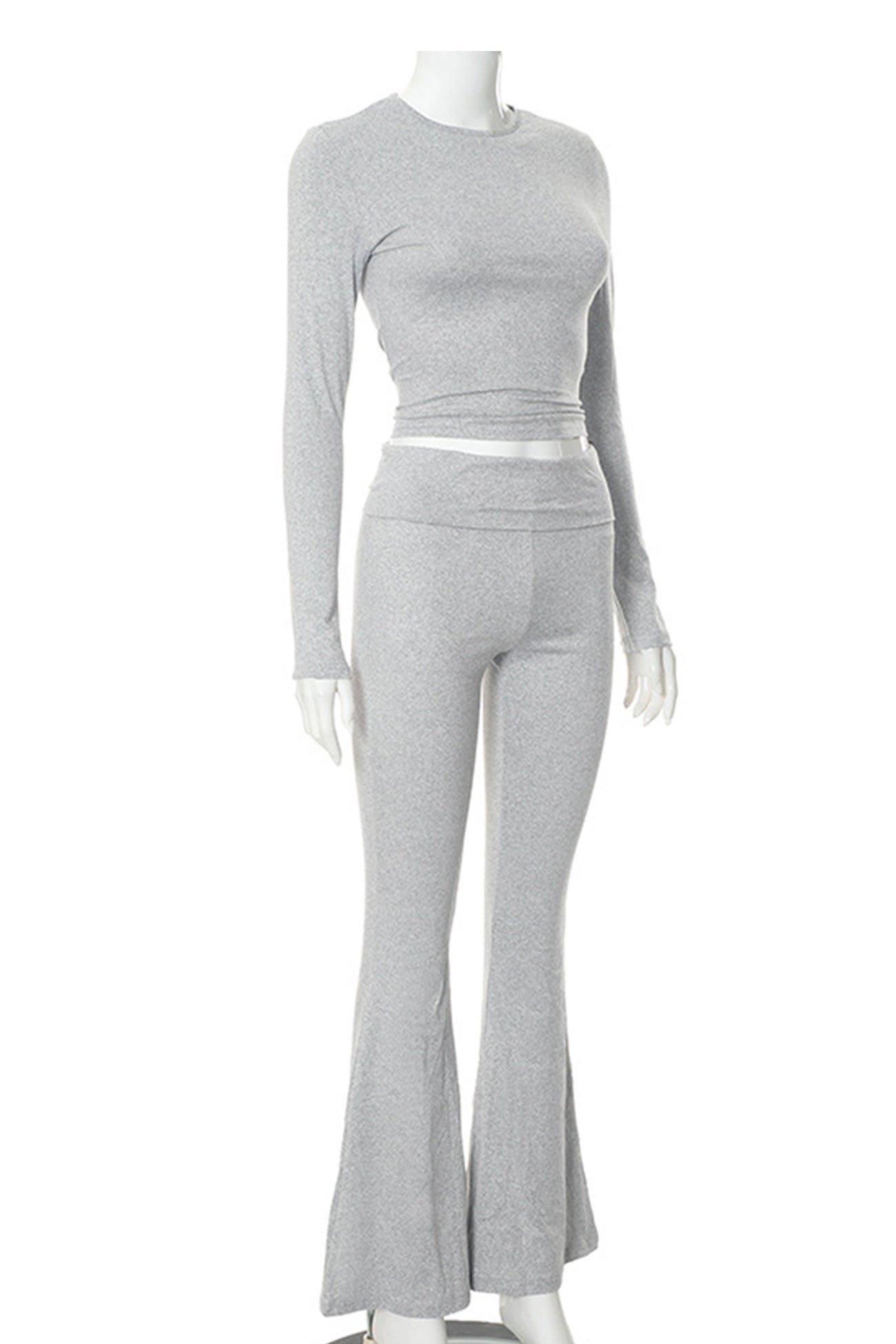 Maxct Solid Crop Top Flares Long Pants Set