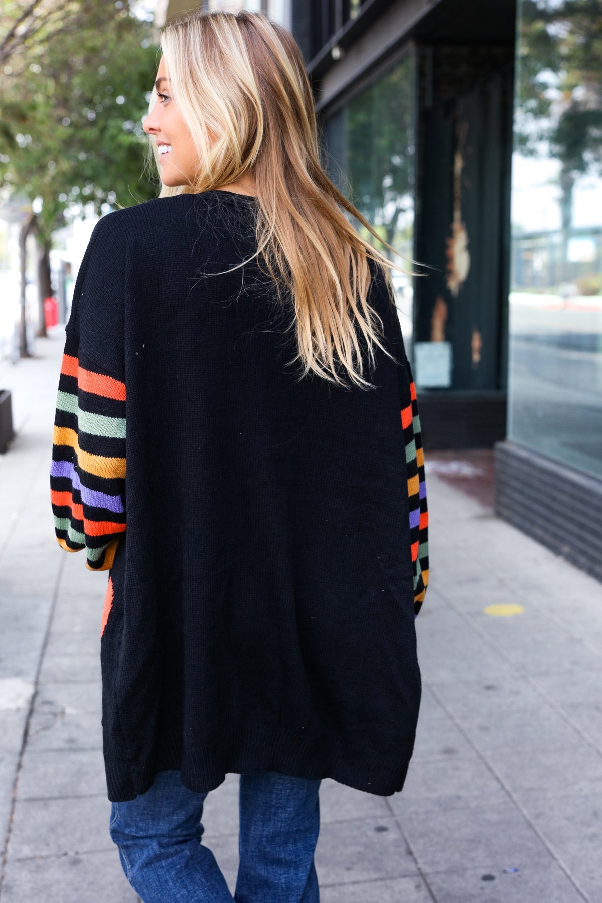 Maxct &Pumpkin Multicolor Stripe Jacquard Knit Open Cardigan